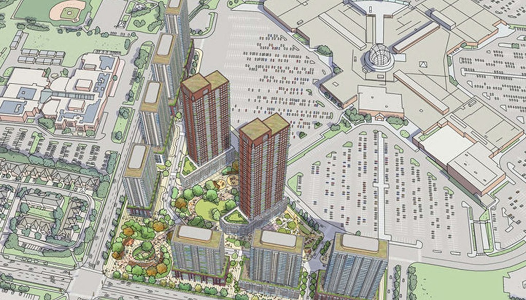 Erin-Mills-Town-Centre-Condos-Aerial-View-of-Towers-Early-Design-1